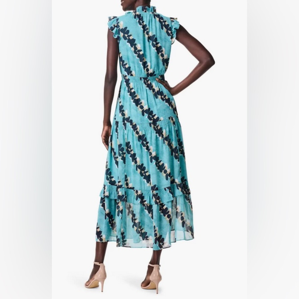 NWT NIC+ZOE Rolling Reef Ruffle Trim Maxi Dress in Aqua Multi Size Medium - Picture 2 of 4